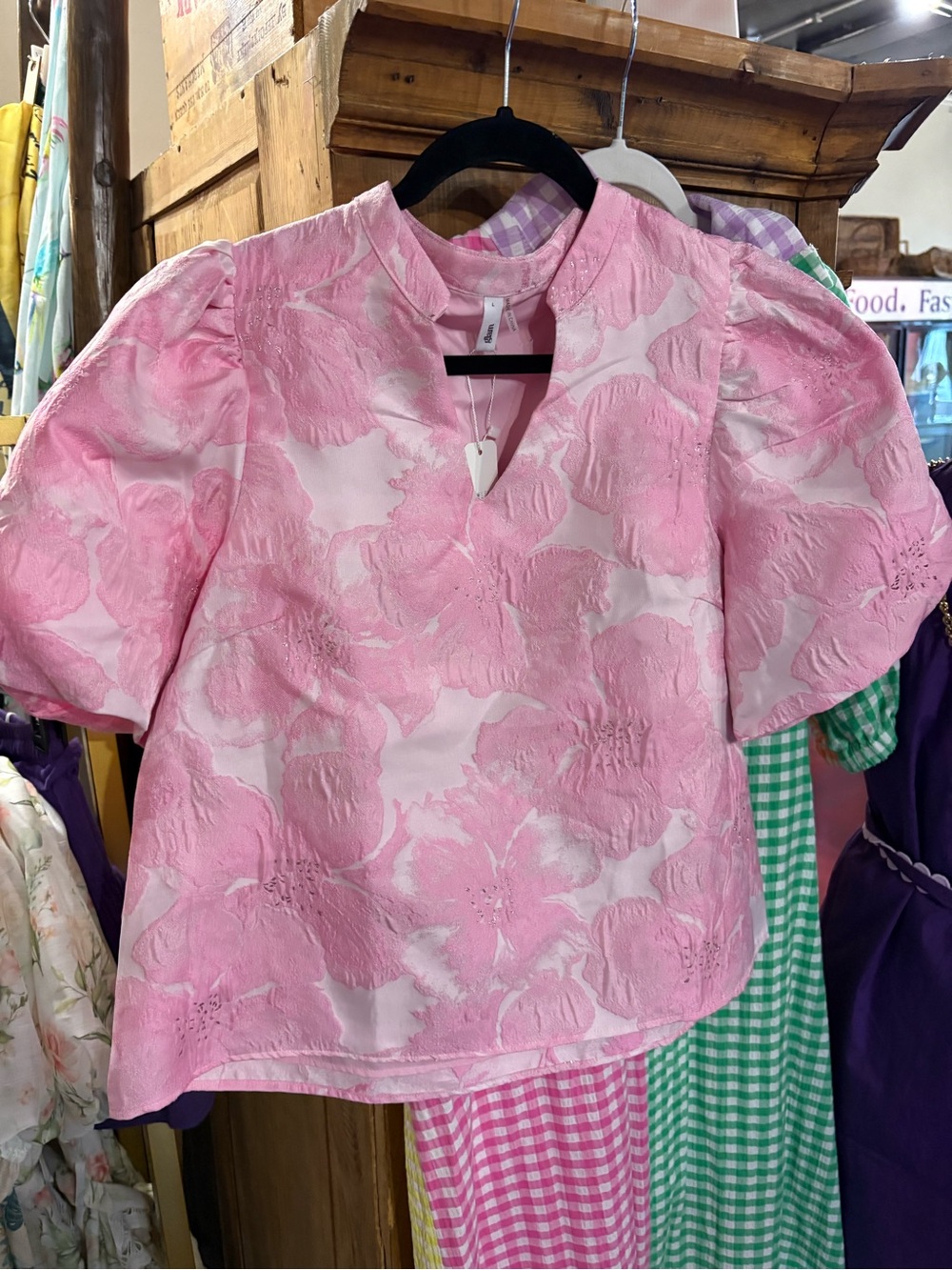 glam NWT, Pink Floral Puff-Sleeve Blouse Size S and L